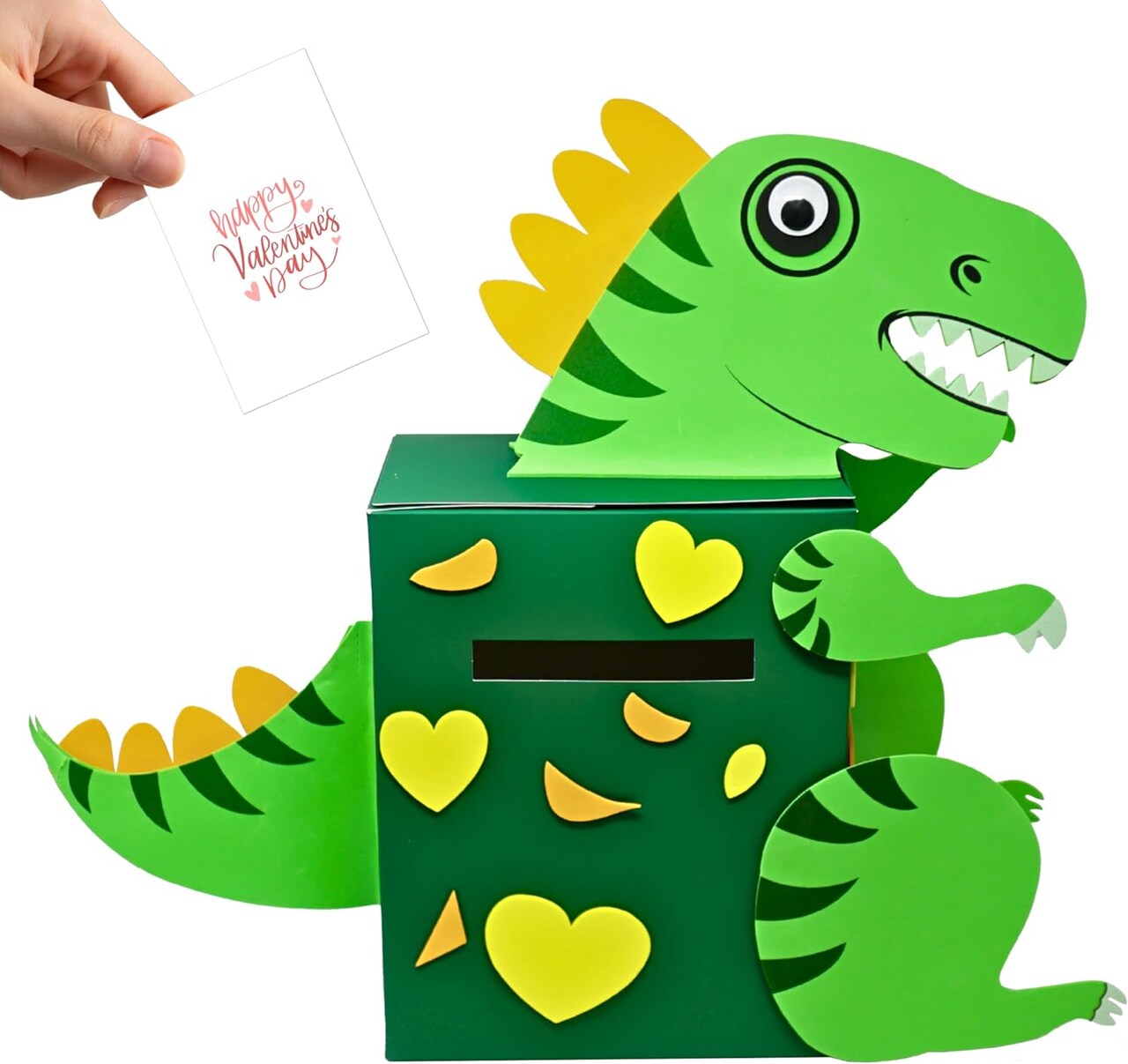 4E's Novelty DIY Dinosaur Valentines Card Box Craft Kit – Makes 1 Dino Mailbox for Kids, Easy Classroom Valentine Exchange Craft, Valentine Mailbox for Boys & Girls